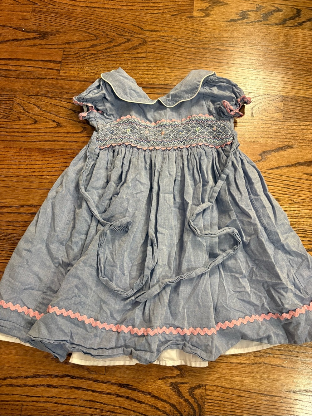 Blue Smocked Toddler Dress with Pink Trim